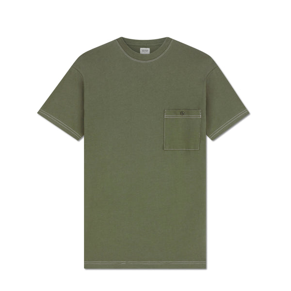BEAM STITCH POCKET TEE - OLIVE (Oversized fit)