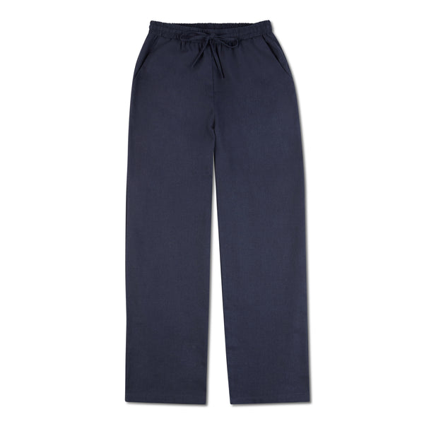 LINEN RELAXED PANTS - NAVY