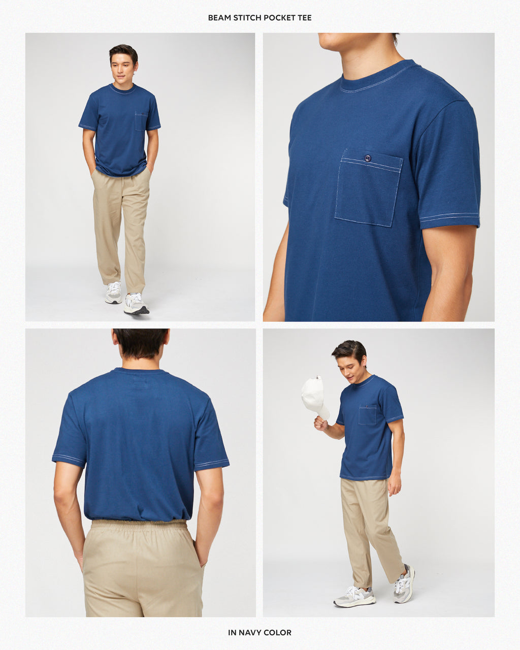 BEAM STITCH POCKET TEE - NAVY (Oversized fit)