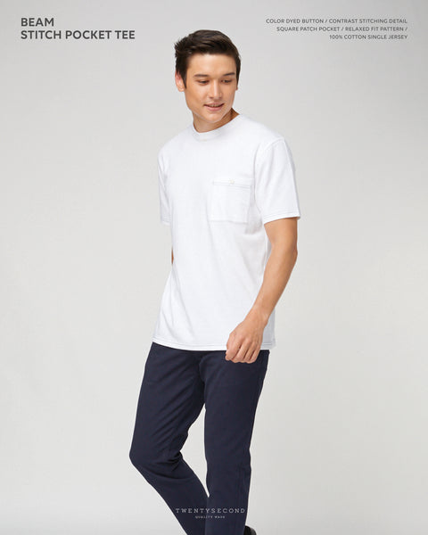 BEAM STITCH POCKET TEE - WHITE (Oversized fit)