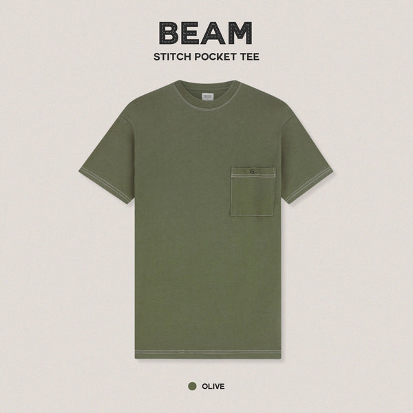BEAM STITCH POCKET TEE - OLIVE (Oversized fit)