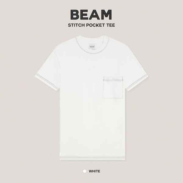 BEAM STITCH POCKET TEE - WHITE (Oversized fit)