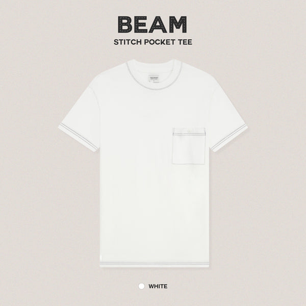 BEAM STITCH POCKET TEE - WHITE (Oversized fit)
