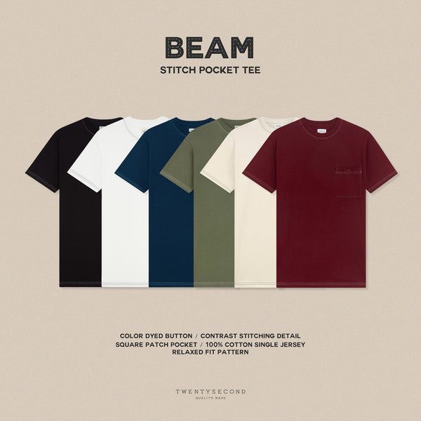 BEAM STITCH POCKET TEE - OLIVE (Oversized fit)