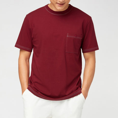 BEAM STITCH POCKET TEE - MAROON (Oversized fit)