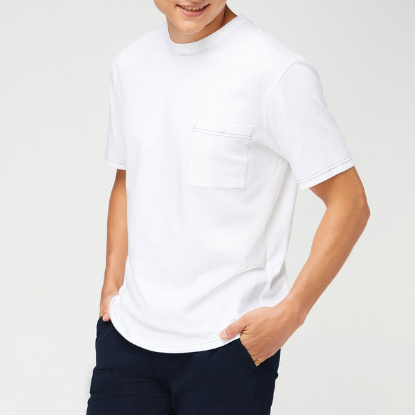 BEAM STITCH POCKET TEE - WHITE (Oversized fit)