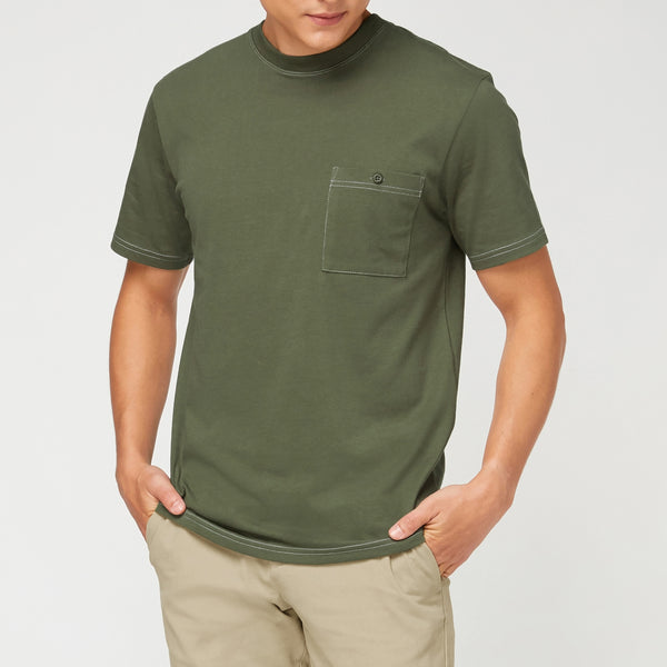 BEAM STITCH POCKET TEE - OLIVE (Oversized fit)