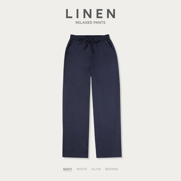 LINEN RELAXED PANTS - NAVY