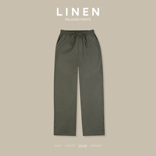 LINEN RELAXED PANTS - OLIVE