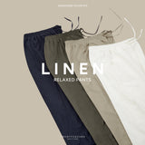 LINEN RELAXED PANTS - NAVY