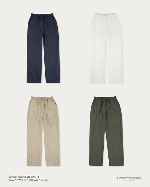 LINEN RELAXED PANTS - NAVY